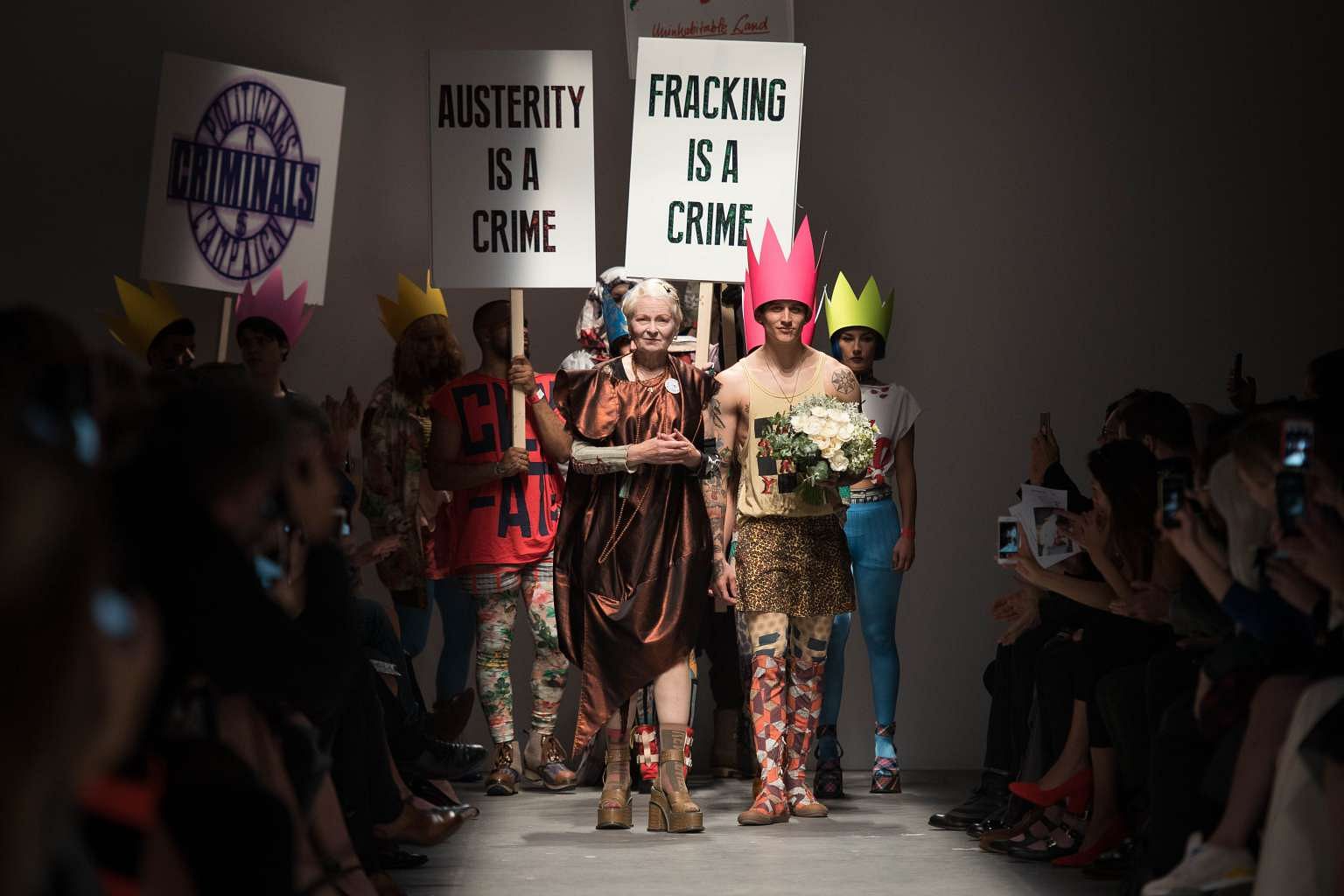 Designer Vivienne Westwood Turns London Fashion Week Catwalk Into Austerity Protest Style News Top Stories The Straits Times