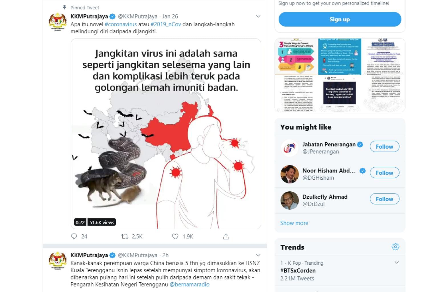 Wuhan Virus Twitter Urges Malaysians To Obtain Info From Health Ministry When They Search For Coronavirus Se Asia News Top Stories The Straits Times