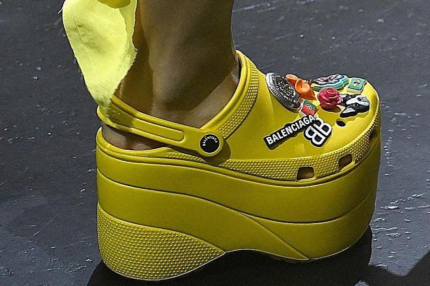 yellow platform crocs