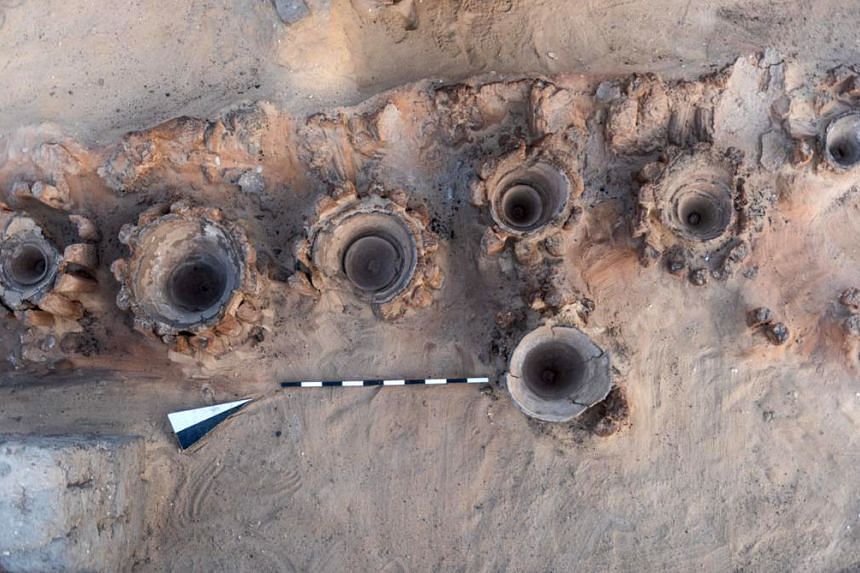 The remains of a row of vats used for beer fermentation were uncovered in the an archaeological site near Sohag, Egypt.