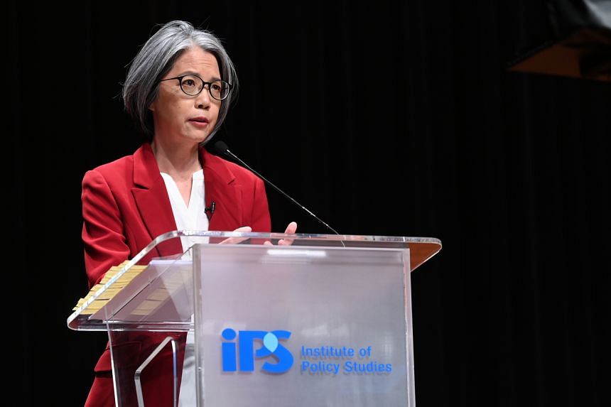 Aware executive director Corinna Lim speaking at this year's IPS-Nathan Lecture Series on Monday.