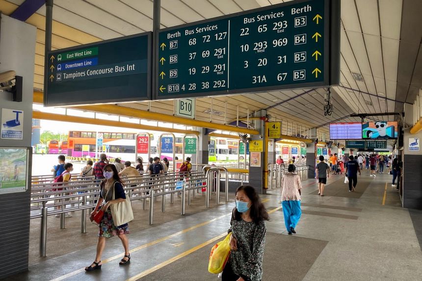 A photo from Aug 31, 2021, shows Tampines Bus Interchange. An LTA spokesman said waiting times for most of bus services had been maintained.