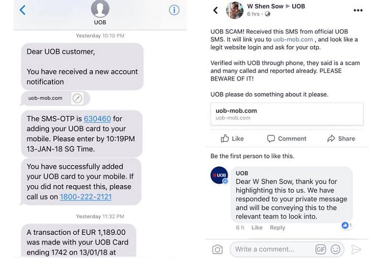 Be On Your Guard Against Fake Uob Phishing Scam That Uses The Real App Police Singapore News Top Stories The Straits Times