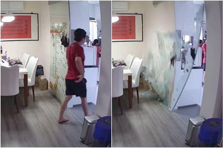 Close shave for Punggol East home owner as glass door shatters suddenly